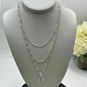 Kendra Scott Elisa Silver Triple Strand Necklace in Iridescent Lilac Illusion
